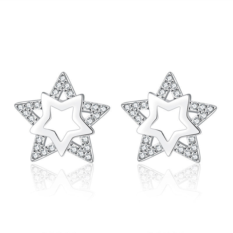 Women's Fashion Refined Rhinestone Double Star Ear Rings