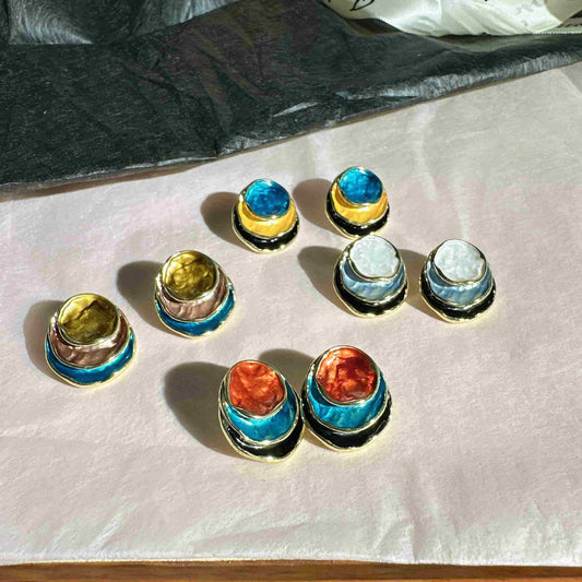 Color Painting Oil Three-layer Round Cake Stud Earrings For Women